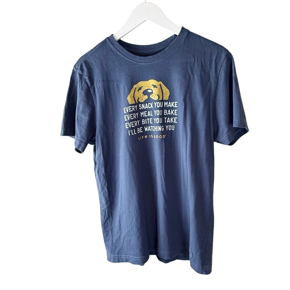 Life is Good Mens Crusher Tee Blue‎ Golden Retriever Dog Every Snack You Make S